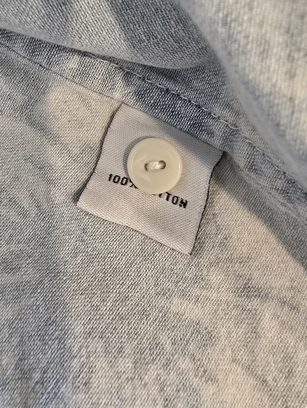 Chambray Floral Button-Up Shirt Light Blue Denim W White Tropical Print Cotton - Picture 6 of 7